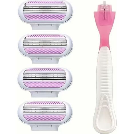 Rasoir manuel pour femmes — Porte-lame triple en acier inoxydable (Lot de 4 lames + 1 porte-lame) pour une épilation douce et sans irritation (1/4)