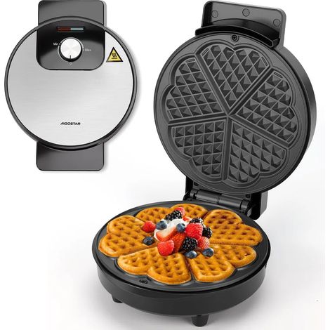 Aigostar pour 5 gaufres en forme de cœur, 1000 W, plaques antiadhésives, température réglable (1/5)