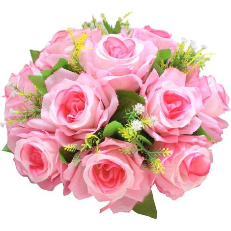 Boule de fleurs artificielles rose clair réaliste, 15 têtes, idéale pour la décoration de centre de table de mariage. (1/2)