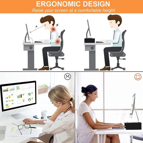 Supporto per monitor in legno, supporto per monitor per computer, organizer da scrivania, ripiano per monitor multifunzionale con vano portaoggetti, colore legno a doppio strato (1/3)