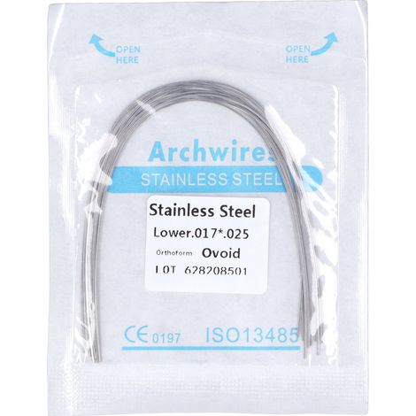 Lot de 50 fils orthodontiques en acier inoxydable, flexibles et rectangulaires, de 0,17 x 0,25 pouce (inférieur). (1/5)