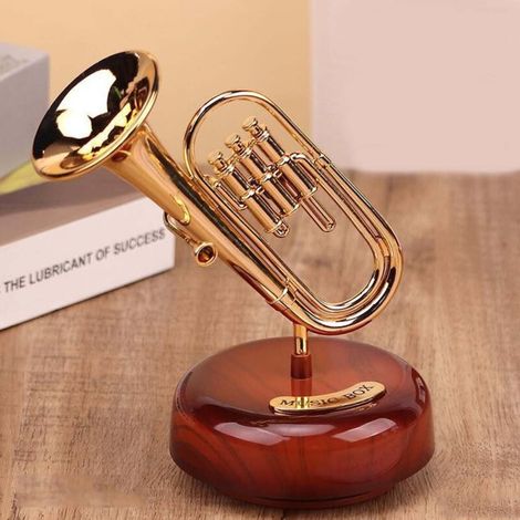 [Spieluhr] [Vintage-Spieluhr in Form einer Trompete und eines Saxophons] [2057 Trompete] aus Kunststoff, Maße 15 x 9,5 x 17 cm, mechanisch, keine Batterien erforderlich, spielt klassische Musik, Gewic