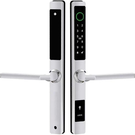 Serrure de porte intelligente étanche à empreinte digitale avec clavier Bluetooth, indice de protection extérieur IP66, matériau en alliage d'aluminium, couleur argent. (1/5)