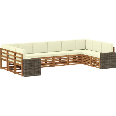Conjunto de sofás de exterior 10 pcs Natural y Crema Poliéster vidaXL (1/5)