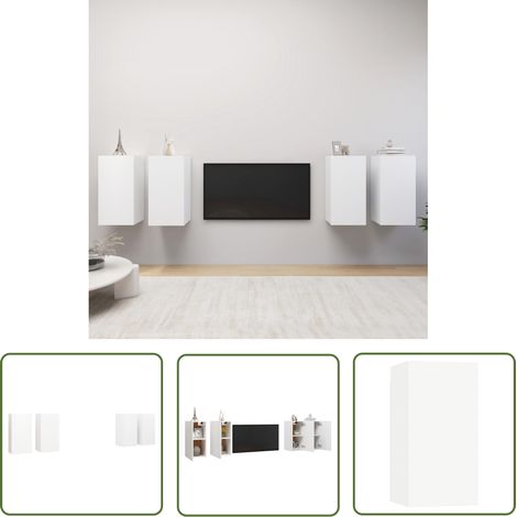The Living Store Meubles TV 4 pcs Blanc 30,5x30x60 cm Bois d'ingénierie - Meuble Tv Mural - Meuble Tv Suspendu - Rangement Salon - Bibliothèque Murale - Décoration Salon (1/5)