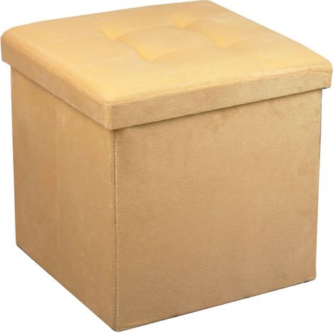 Coffre de Rangement Pouf Pliable VELOURS 38cm - beige
