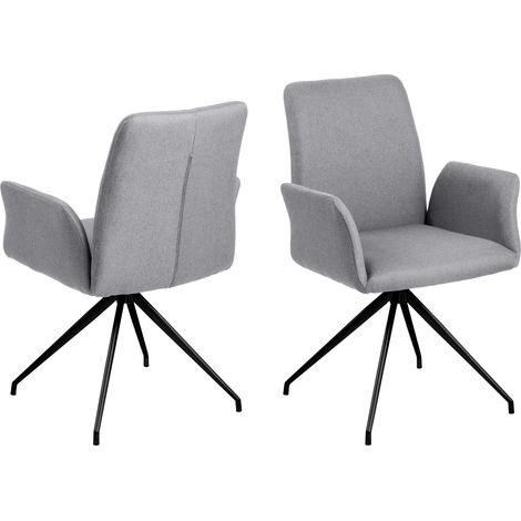 Nadine Chaise de salle à manger avec pied pivotant, gris clair, métal noir. (1/3)