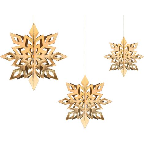 Colgantes decorativos, copos de nieve dorados de 15-25 cm, 6 unidades. (1/4)