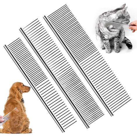 [NIE BENUTZT]3-teiliger Hundekamm, Katzenhaarkamm. 3 verschiedene Größen von Haustierkämmen aus Edelstahl, geeignet für alle Hunde, Katzen, Kaninchen und andere pelzige Tiere. (1/5)