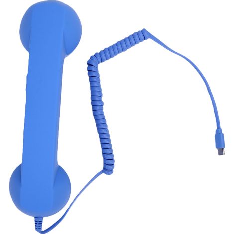Auricolare telefonico retrò di tipo C, ricevitore telefonico vintage con filo per cellulare con altoparlante e microfono per videoconferenze, chiamate e riunioni da cellulare, blu. (1/5)