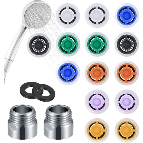 Set of 18 shower flow limiters, shower water saver, water saving water saver, shower water saver for shower head flow reduction limiter with 1/2 thread, 4L/ 5L/ 6L/ 7L/ 8L/ 10L/12L (1/4)
