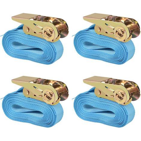 Sangles d'arrimage à cliquet, lot de 4, 0,8 tonne, 6 m x 25 mm, bleues (1/5)