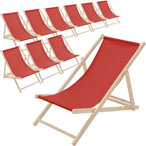 ECD Germany 10er Set Liegestuhl klappbar, Rot, aus Holz, verstellbare Rückenlehne, 3 Positionen, bis 120kg, Sonnenliege Gartenliege Strandliege Strandstuhl Holzklappstuhl, für Garten, Balkon & Strand