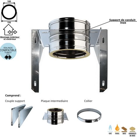 Support mural inox conduit double paroi isolé Edilinox - Diamètre 100 mm