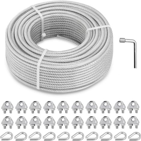 Steel Cable 5 mm Core 7x7 Strands, 30 m PVC Sheathed Steel Cable  WLL 730 kg Multifunctional Steel Cable for Railing, Balusters, Fences, Garlands, Laundry, Curtains, Shade Sails (1/5)