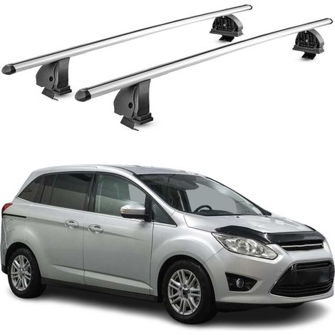 OMAC Barres de toit transversales en aluminium pour Ford C-Max II 2010-2019 – TÜV / DIN 75302:2019 – Antivol inclus – Charge max 75 kg – 2 barres – Gris (1/5)