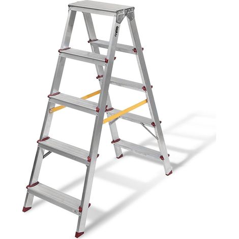 Escabeau en aluminium 2 X 5 marches Charge 150 kg Hauteur 1,14 m VITO Fabriqué en Europe (1/4)