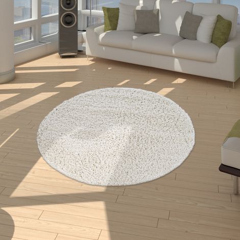 Paco Home Tappeto Shaggy Pelo Alto Pelo Lungo Pregiato Alto Spessore Del Pelo Tinta Unita Crema Brillante Ø 120 cm tondo