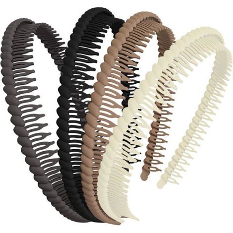 Serre-Tete A Dents - Plastique Rigide Antidérapant - Pour Cheveux Fins Ou Epais - Lot De 4 (1/4)