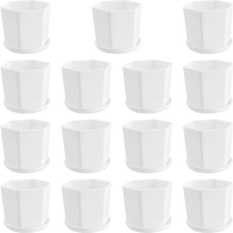 petits pots de fleurs en d'intérieur avec trous drainage et plateau hexagonaux blancs Lot de 15 9 cm Plastique (1/5)