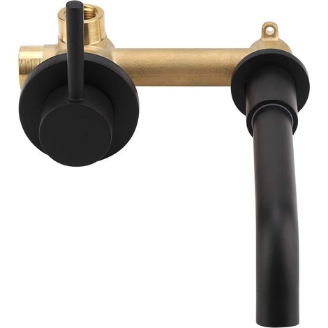 Rubinetto miscelatore in ottone per acqua calda e fredda per lavabo del bagno - Finitura nero opaco - Montaggio a parete.