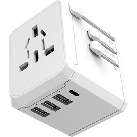 Adaptateur de voyage universel multiprise mondiale - Chargeur de voyage international avec 2 ports USB C et 2 ports USB, adaptateur de voyage tout-en-un Royaume-Uni vers UE, États-Unis, Royaume-Uni,