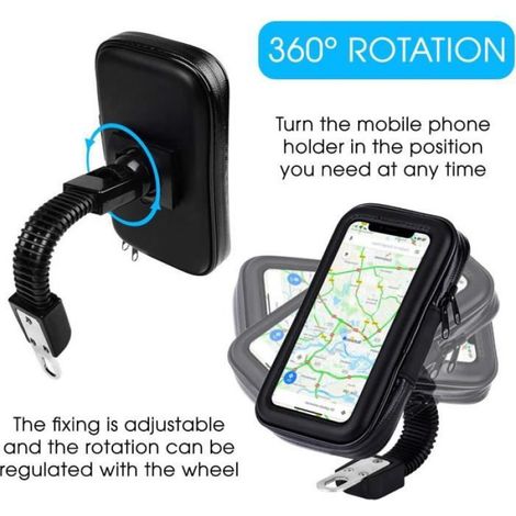 Support Téléphone Moto - Étanche - Rotation 360° - Pour Rétroviseur Moto - Compatible Jusqu'à 6.7 Pouces - Noir (1/4)