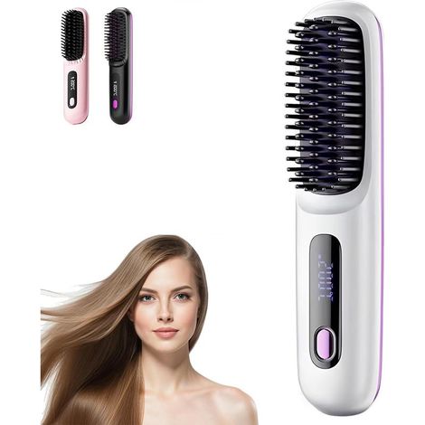 Go Brush Pro,Brosse À Cheveux Lisse Sans Fil,Brosse Chauffante Rechargeable Portable pour Affichage LED,Chauffage Rapide,brosse chauffante pour Coiffage Cheveux Voyage et Dail(blanc) (1/3)