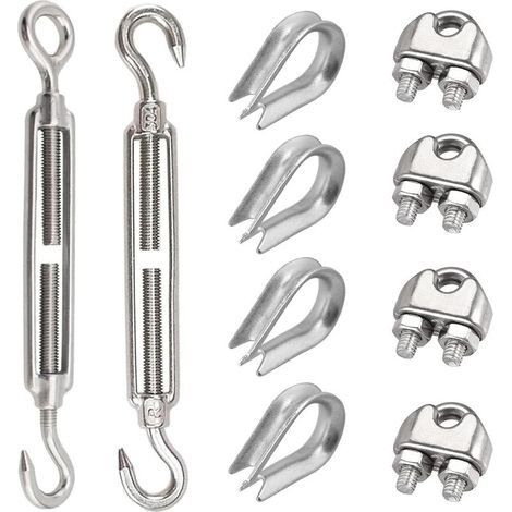 10 Pieces Stainless Steel Tensioner Cable Clamp Kit M8 Stainless Steel Tension Lock Hook for Tightening Tensioned Rope and Adjusting Elastic Rope Qccessoires (10) (1/5)