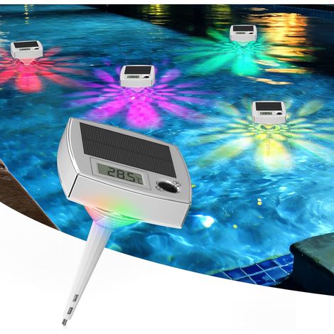 Thermomètre de Piscine Lumineux RGB 2 en 1 Flottant Sans Fil avec 7 Couleurs LED Écran LCD Précis Étanche IP68 alimenté par énergie solaire pour Piscine Spa Bassin (1/5)