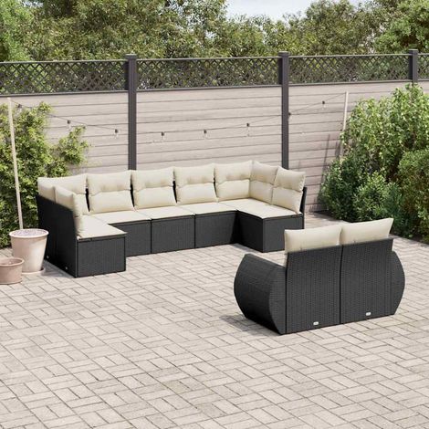 vidaXL Set Divani da Giardino 9 pz con Cuscini Nero in Polyrattan (1/3)
