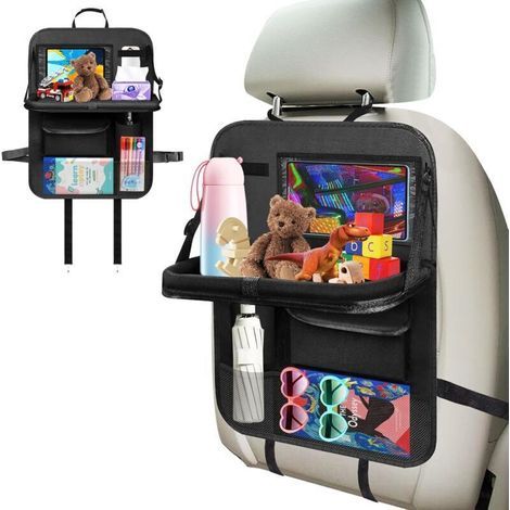 Auto-Organizer für Kinder, Kindersitzschutz, Auto-Aufbewahrungszubehör mit transparenten Tabletfächern, Schwarz (1/4)