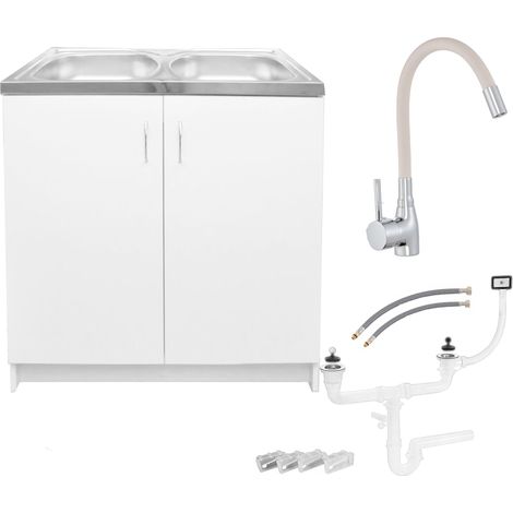 STAMAR Küchenschrank - Doppelwaschbecken 80 cm - Weiß - Elegant und Praktisch - Hochwertige Qualität