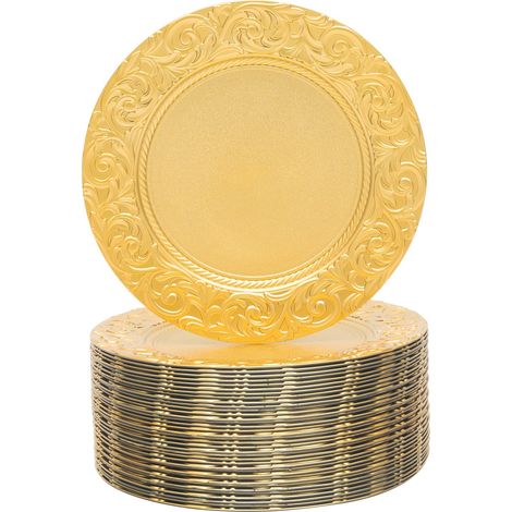 Lot de 100 assiettes plates, style rétro, réutilisables, 33 cm, pour mariages, anniversaires, vacances et fêtes (dorées)