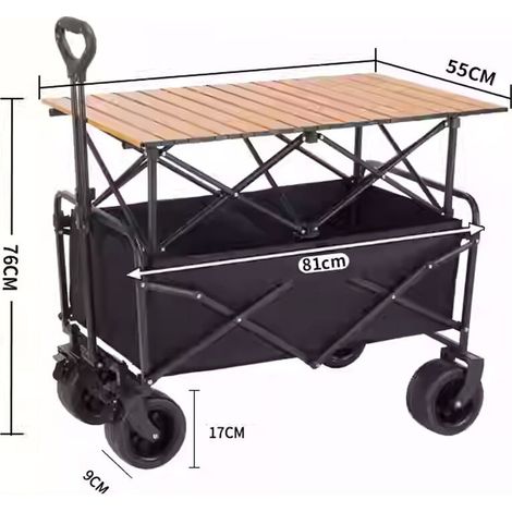 Chariot de camping pliable et résistant, capacité de charge de 400 kg, avec table, poignée télescopique, en tissu Oxford 600D,