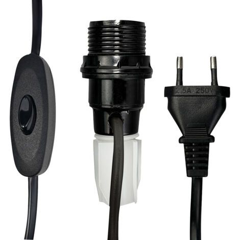 Kit lampe bouteille noir E14, câble 1.5m, douille demi-filetée + bague, interrupteur à main, fiche 2 pôles - Tibelec (1/5)