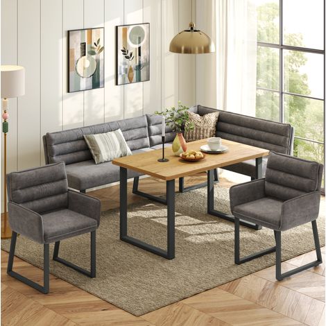 Eckbankgruppe aus MDF und Chenille grau in Holzoptik, 4-Sitzer mit Tisch (1/5)