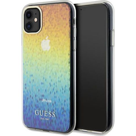 Coque rigide multicolore Guess GUHCN61HDECMI pour iPhone 11/Xr 6,1" effet miroir à facettes Disco irisé