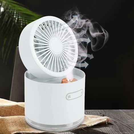 Desk Fan, Portable Humidifier Fan 2000mAh Rechargeable Battery USB Fan with 3-Speed Options, Personal Mini Water Misting Table Fan with Night Light for Office/Home/Outdoor/Traveling (White) (1/4)