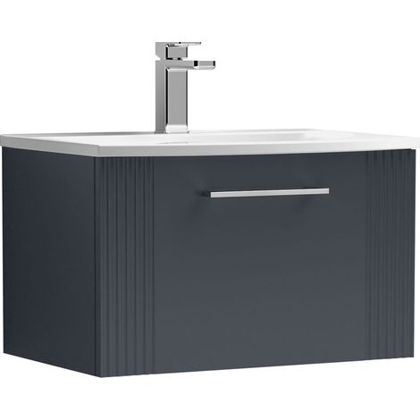 Belvide Partial Fluted 1 Drawer Wall Hung Vanity Unit with 1 Tap Hole Curved Basin- 600mm - Satin Dark Grey (1/4)