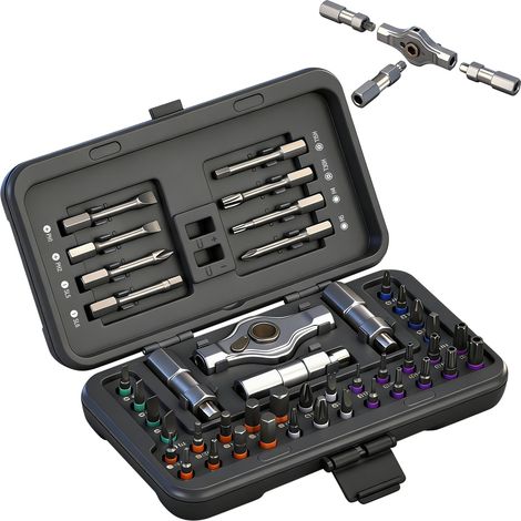 Jeu de Tournevis à Cliquet 42 en 1, Tournevis Précision Magnétiques avec Poignée à Cliquet en T Amovible, Ensemble d'embouts multi avec étui de Rangement, Magnétiseur, Outils de Réparation (1/5)
