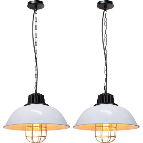 2X Suspension Luminaire Rétro Lampe À Suspension En Fer Métallique Plafonnier Vintage D'Intérieur Blanc Pour Café Bureau Bar Club Ø33CM (1/5)