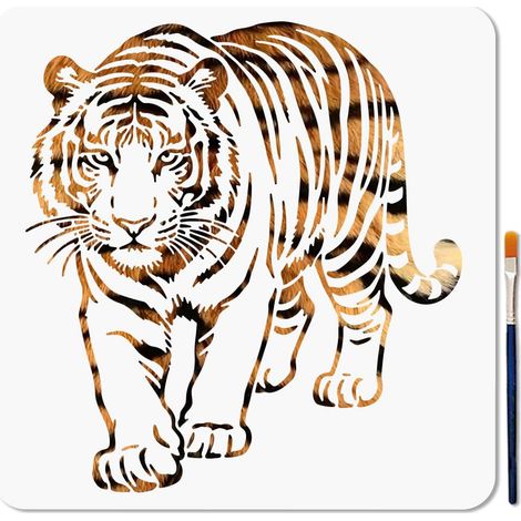 Pochoir Tigre Réutilisable Pochoir Animal Sauvage pour Peinture 30x30cm Modèle de Dessin Tigre Marchant avec Pinceau pour Décoration Mur Meuble Papier Toile Scrapbook (1/5)