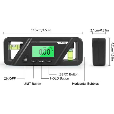 Équerre numérique magnétique avec inclinomètre et niveau à écran LCD, plastique ABS 115x42x21mm, kit 1 pièce (1/5)