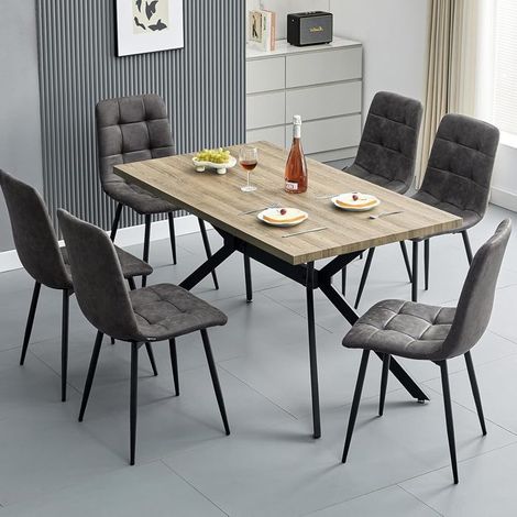Ensemble table à manger - WAFTING - 140x80 cm - 6 chaises - Aspect bois - Scandinave (1/5)