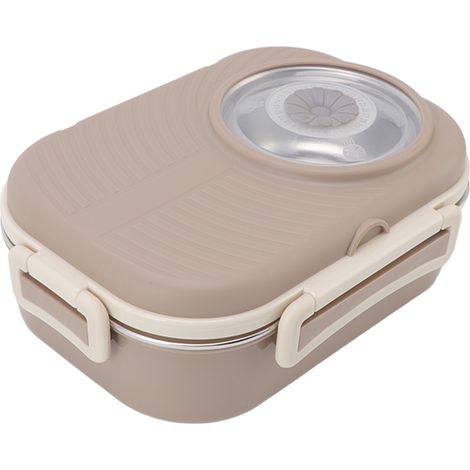 1450 ml Bento-Lunchbox aus Edelstahl mit doppelwandigem Isolierfach, brauner Lunchbehälter für Schüler (1/5)
