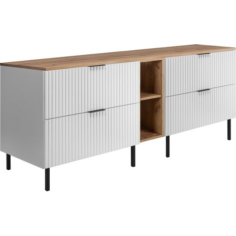 Mobile lavabo, Bianco / Rovere Craft + maniglia nera, 180 ( 2 x 80 + 20) x 77 x 46 cm + Piano, piedi neri (1/5)