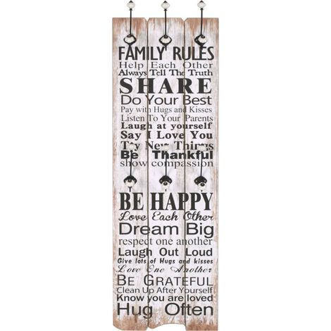 Porte-manteau mural pour Chambre, Salon, Salle de Bain - avec 6 crochets 120 x 40 cm FAMILY RULES OIB6362E (1/5)