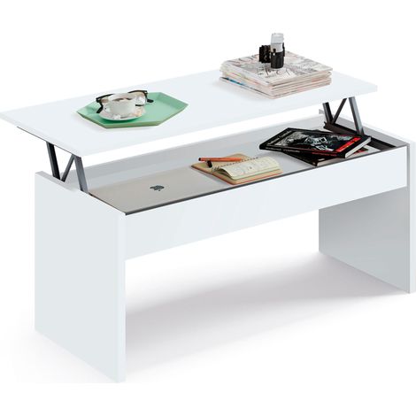 Briebe Opal Mesa Centro Elevable, Comedor, Salón, Mesita Café Auxiliar para Sofá, 47x100x50cm/58x100x50cm  Blanco
