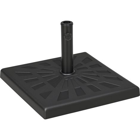 Pied de parasol en résene et acier, 19 kg, 51 x 51 x 32 cm, pour mâts de Ø 32 mm, Ø 38 mm et Ø 48 mm, noir